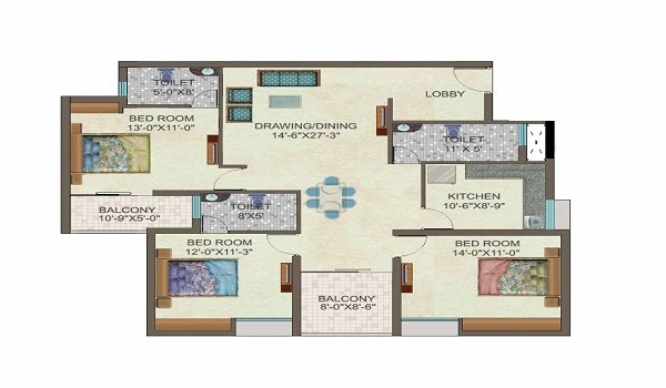 Featured Image of Prestige Raintree Park 3 BHK Apartment Floor Plan
