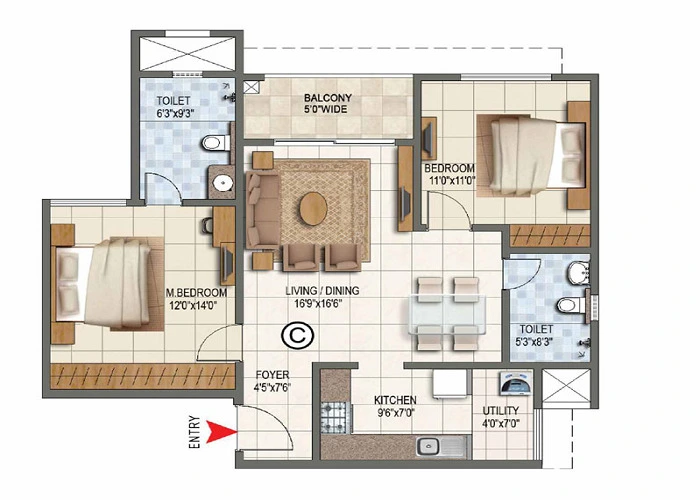 Prestige Augusta Golf Villa 3 BHK Floor Plan
